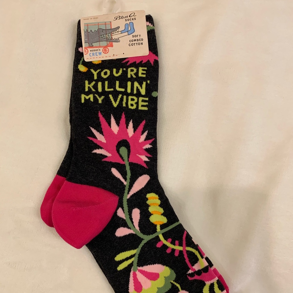 blue q crew socks - “you’re killing my vibe”